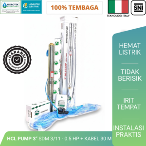 Pompa Sibel + Kabel 30 Meter HCL Pump 3" SDM 3/11 – 0.5 HP 