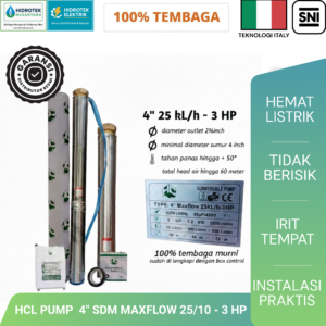 Pompa Air Submersible HCL Pump 4" SDM MAXFLOW 25/10 3 HP
