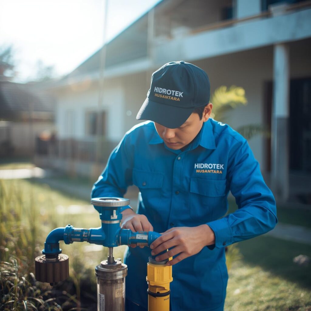 tehnisi memasang pompa air