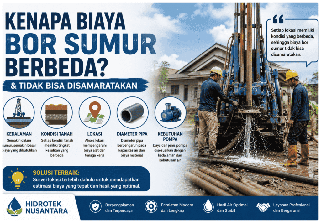 biaya bor sumur tidak bisa disamaratakan