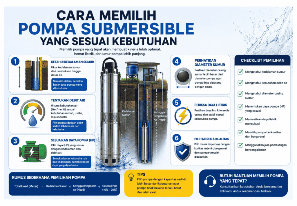 cara memilih pompa submersible